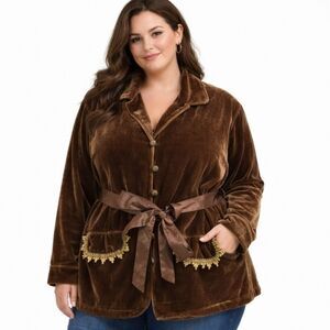 Vintage Selene Sport Silk Blend Velvet Jacket 3X Gold Embroidery Boho Luxe